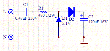 Capacitive Transformerless AC to DC Power Supply, with common Neutral